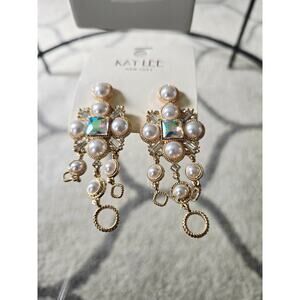 Kay Lee Gold Pearl Earrings New